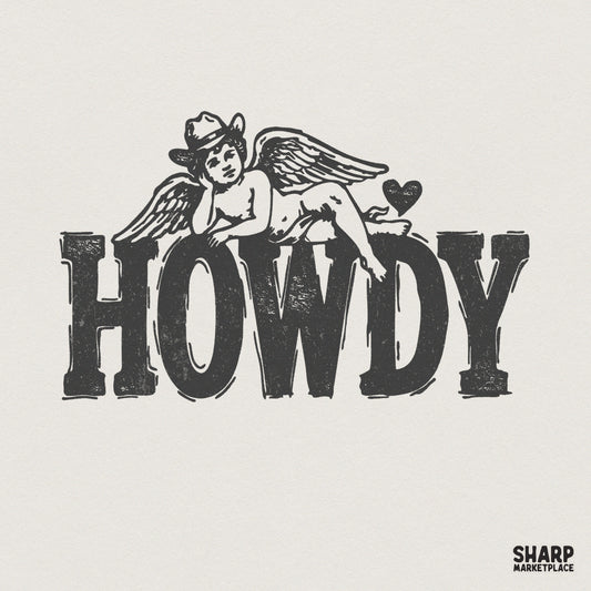 Howdy PNG Western Angel Shirt, Vintage Cowgirl Aesthetic - 300 DPI Design