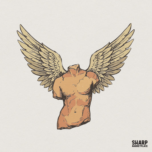 Statue With Angel Wings PNG, Greek Torso Sculpture PNG - 300 DPI Design