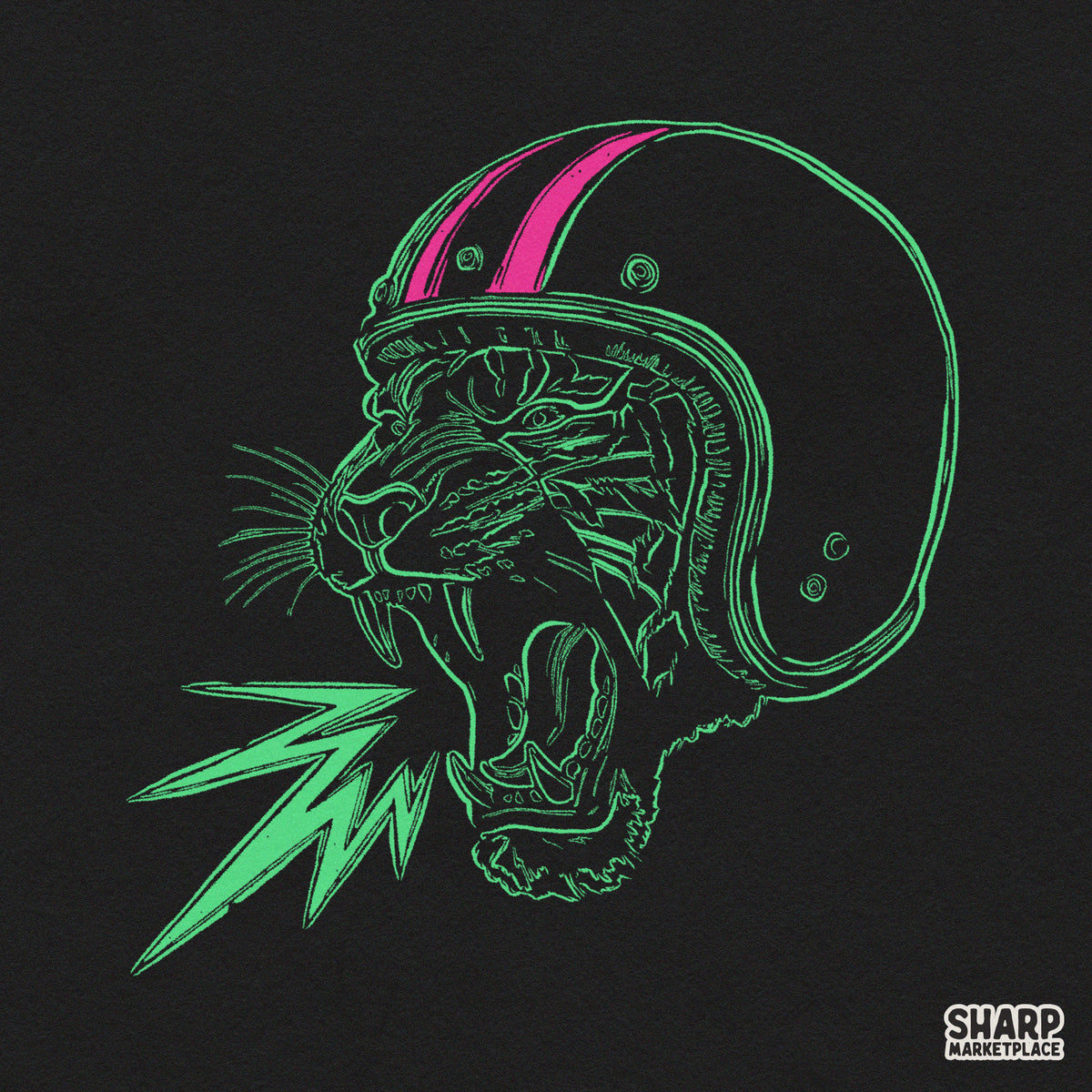 Vintage Roaring Tiger In Retro Motorcycle Helmet Artwork