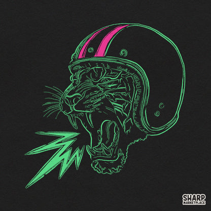 Vintage Roaring Tiger In Retro Motorcycle Helmet Artwork