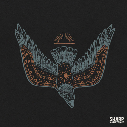 Mystical celestial eagle PNG design with stars and moon phase for western boho t-shirts