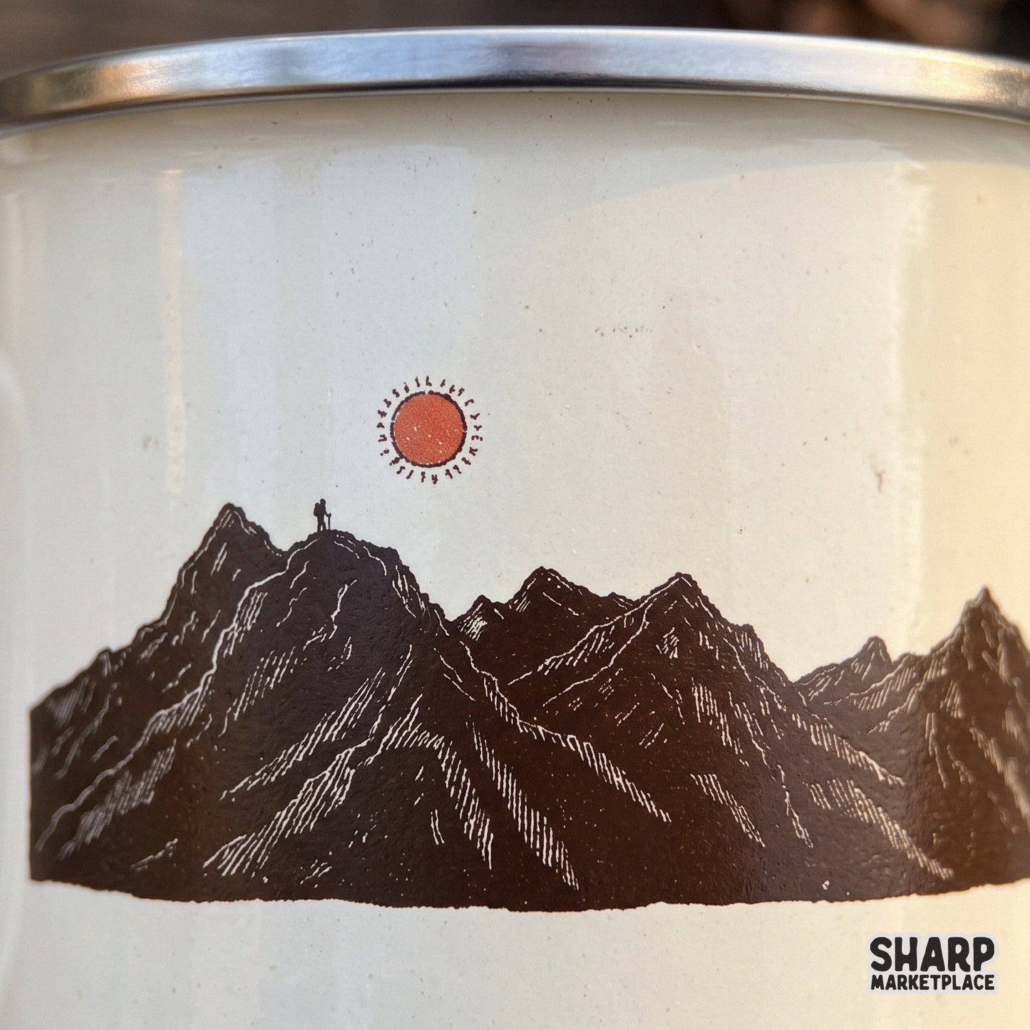 Retro retro summer camping png with a vintage mountain peak and tiny hiker nature scene for custom shirts