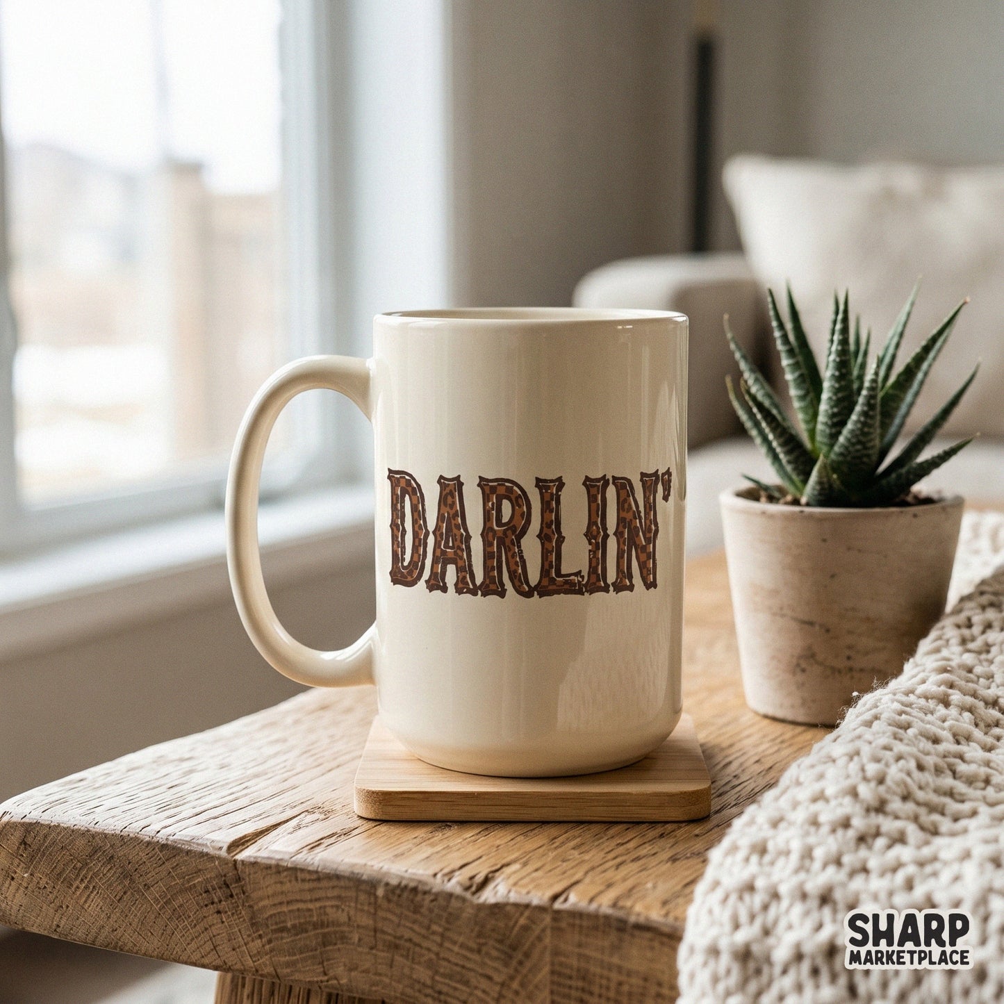 Western themed Darlin lettering with a unique leopard and checkerboard pattern, designed for print-on-demand projects and custom apparel.