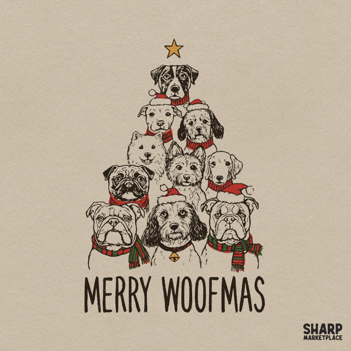 Merry Woofmas dog lover Christmas PNG sublimation design for funny holiday pet t-shirts