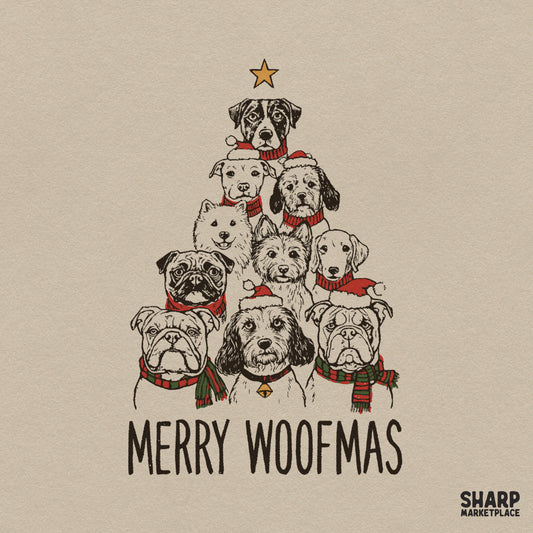 Merry Woofmas dog lover Christmas PNG sublimation design for funny holiday pet t-shirts