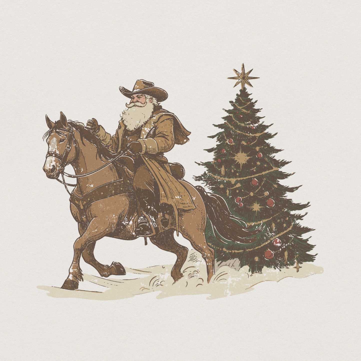 Cowboy Santa PNG, Christmas Tree Western Art for Shirts - 300 DPI Design