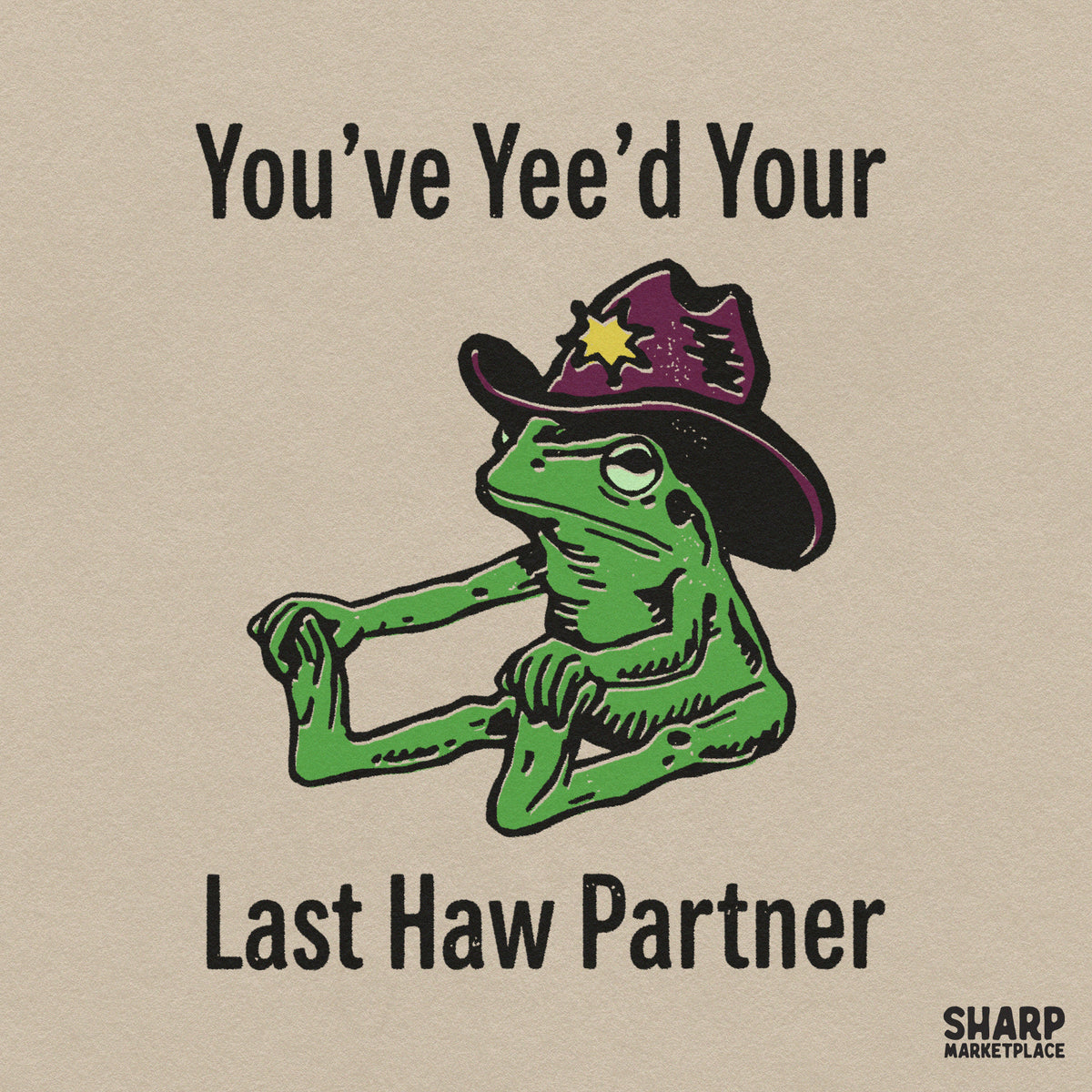Funny stretching frog cowboy wearing a western hat digital sublimation PNG for t-shirts