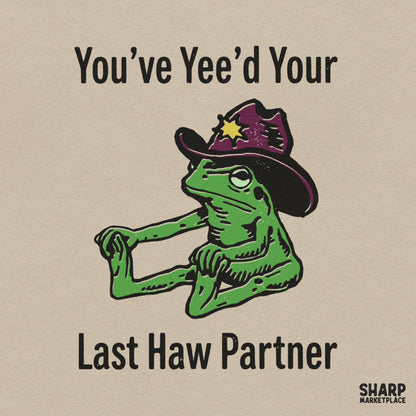 Funny stretching frog cowboy wearing a western hat digital sublimation PNG for t-shirts