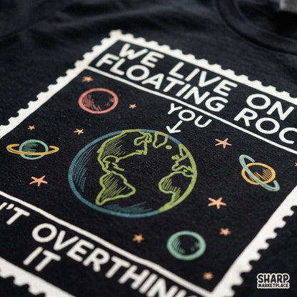 Sarcastic floating rock planet Earth PNG design for t-shirt sublimation and anxiety humor streetwear prints