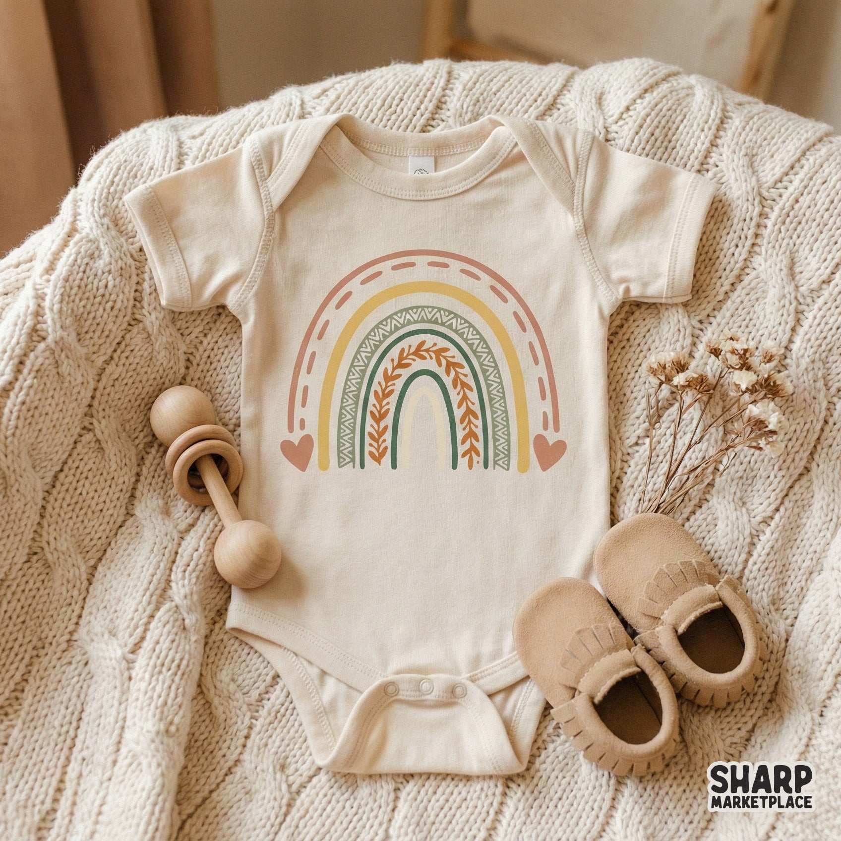 Boho Rainbow PNG Design, Hand Drawn Earthy Rainbow Digital Download - 300