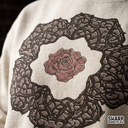 Crown of thorns wreath with a blooming rose retro Christian PNG graphic for sublimation t-shirt designs