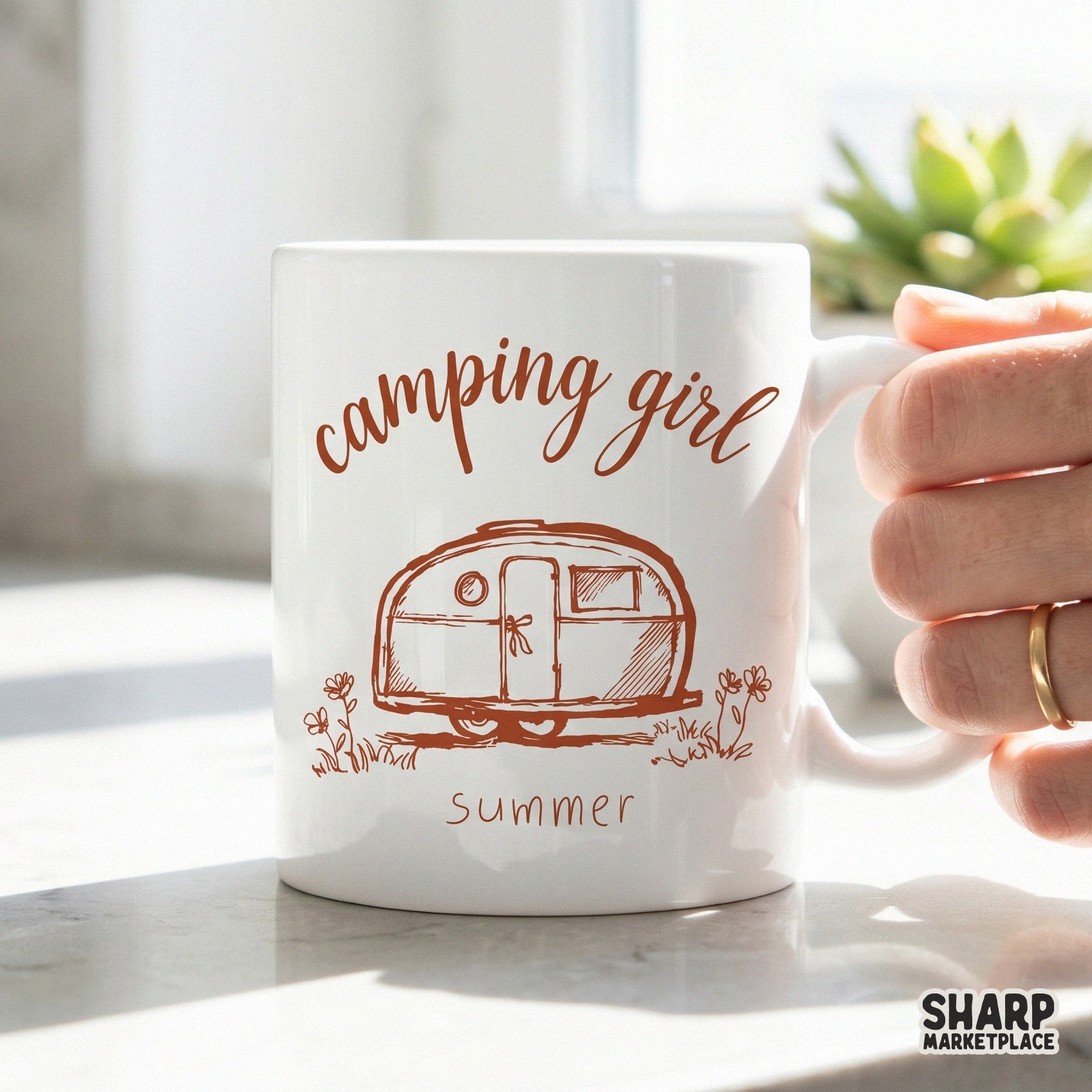 Retro retro camper sublimation design with trendy flowers for a camping girl summer shirt