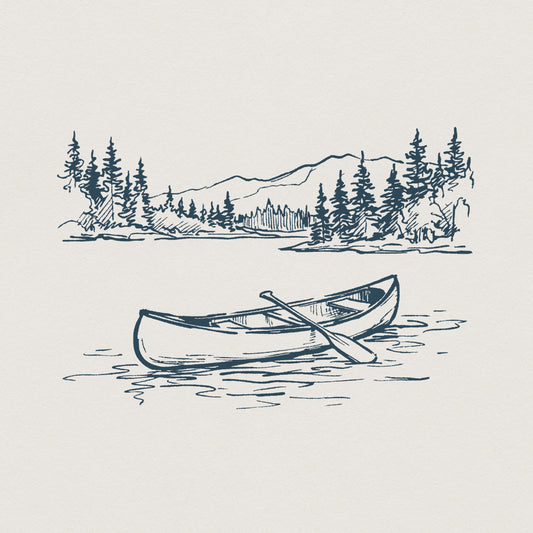 Canoe Lake PNG, Hand Drawn Wilderness Scene - 300 DPI Design for T-Shirt