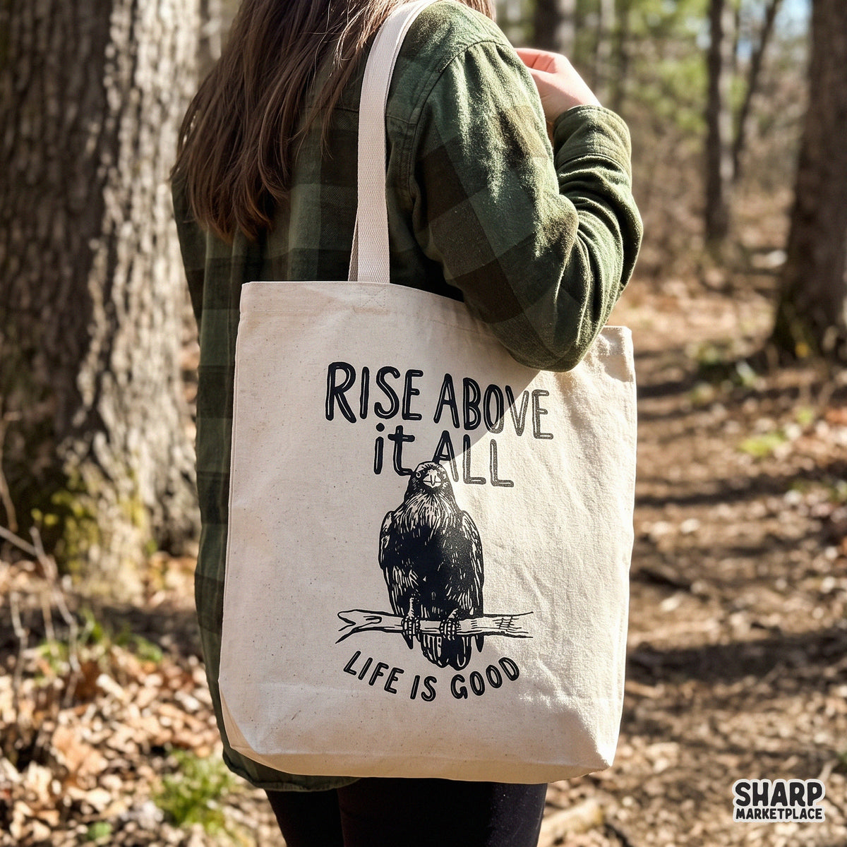 Motivational black raven bird with quote Rise Above It All PNG graphic for fall shirts and sublimation projects