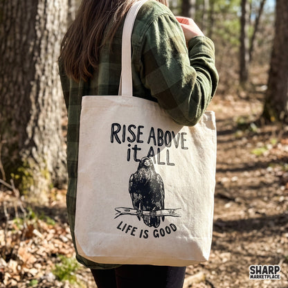 Motivational black raven bird with quote Rise Above It All PNG graphic for fall shirts and sublimation projects