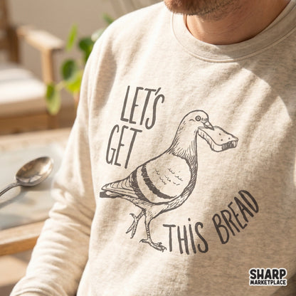Sarcastic bird humor design with a sketch-style pigeon and bread, ideal for creating unique vinyl decals, tumblers, and trendy graphic tees.