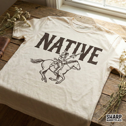 Native PNG Design, Vintage Indigenous Horse Rider Graphic - 300 DPI