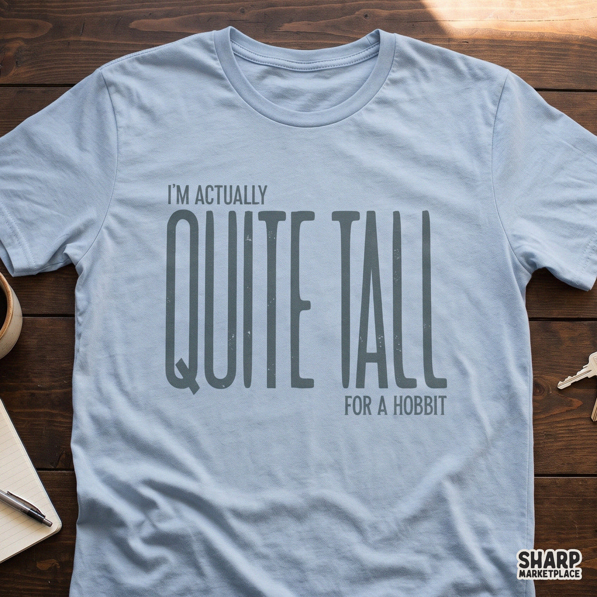 Funny fantasy book lover design featuring Im Actually Quite Tall For A Hobbit quote PNG for shirts and merch