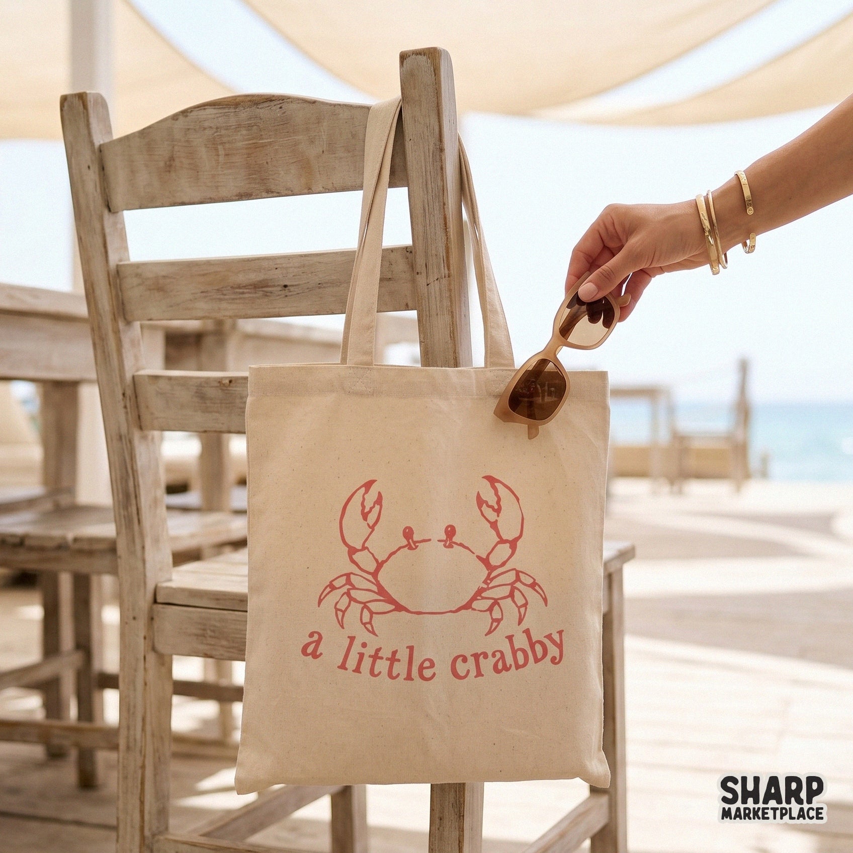 Minimalist red crab graphic with vintage typography reading a little crabby, a versatile digital file for summer shirts, tumblers, and wall art.