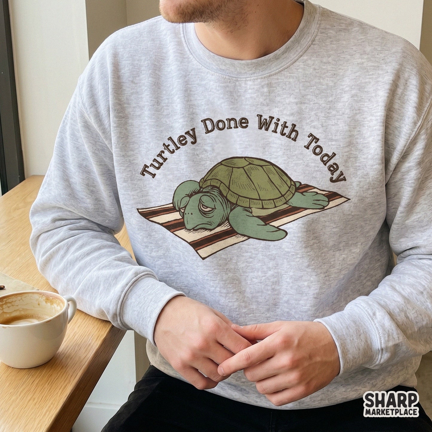 Sarcastic tired turtle trendy PNG graphic for summer apparel and funny animal meme sublimation designs