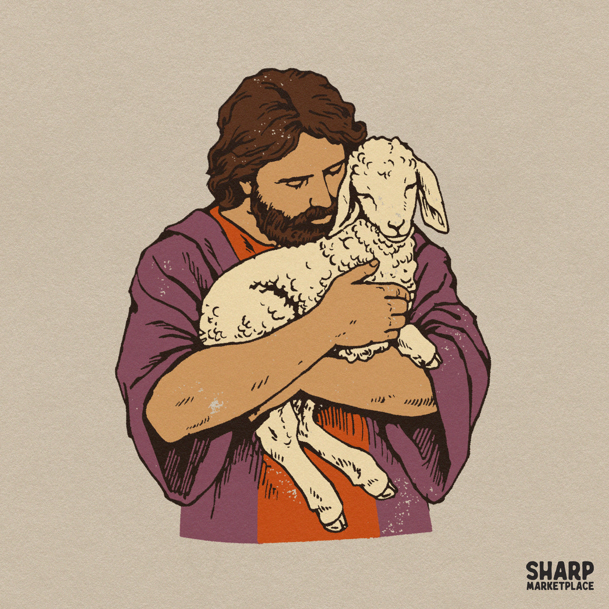 Gentle Shepherd Holding Lost Lamb Art, Vintage Christian