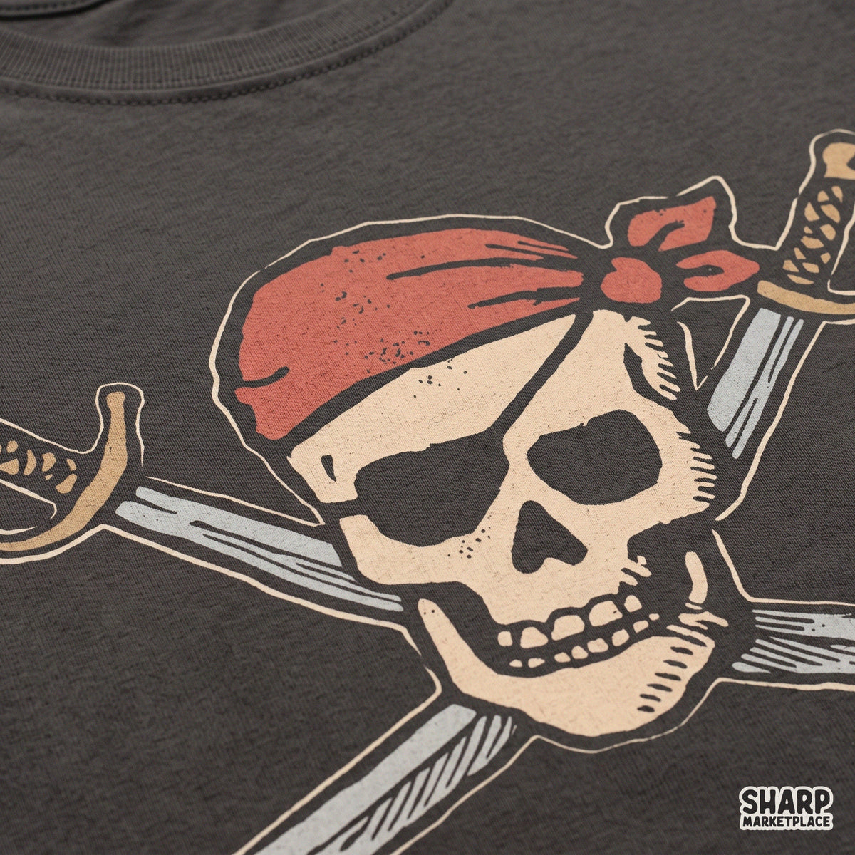 Vintage pirate skull and crossed swords PNG sublimation design for Halloween t-shirts