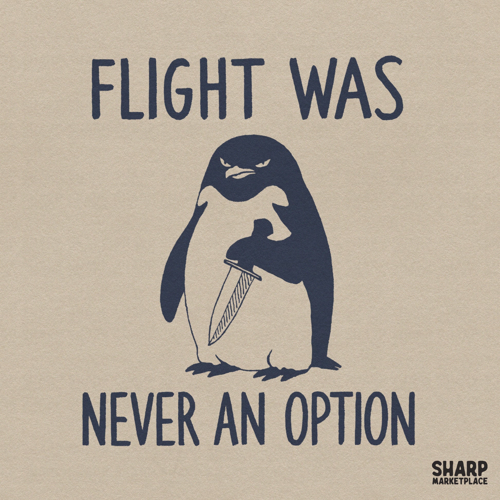 Funny sarcastic hostile penguin holding a knife meme for trendy sublimation tumbler designs and apparel printing