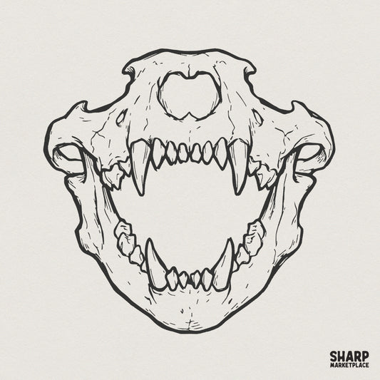 Saber Tooth Skull PNG, Animal Skull Drawing - 300 DPI Design for T-Shirt