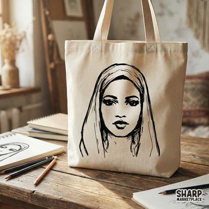 Woman Face PNG, Hand Drawn Digital Portrait - 300 DPI Design for T-Shirt
