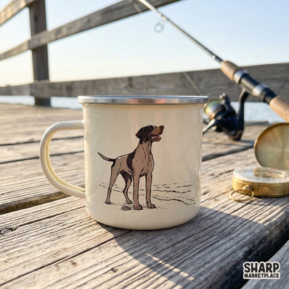 Artistic pointer dog coastal design with detailed linework, ideal for creating personalized hunting gear and dog lover merchandise.