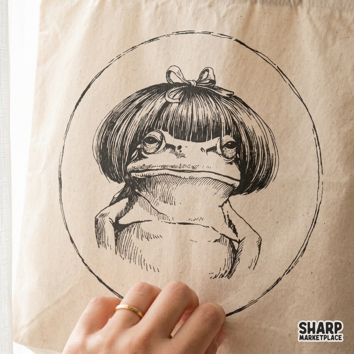 Funny frog with bob haircut and coquette bow PNG for trendy weirdcore fashion and humorous animal meme apparel designs