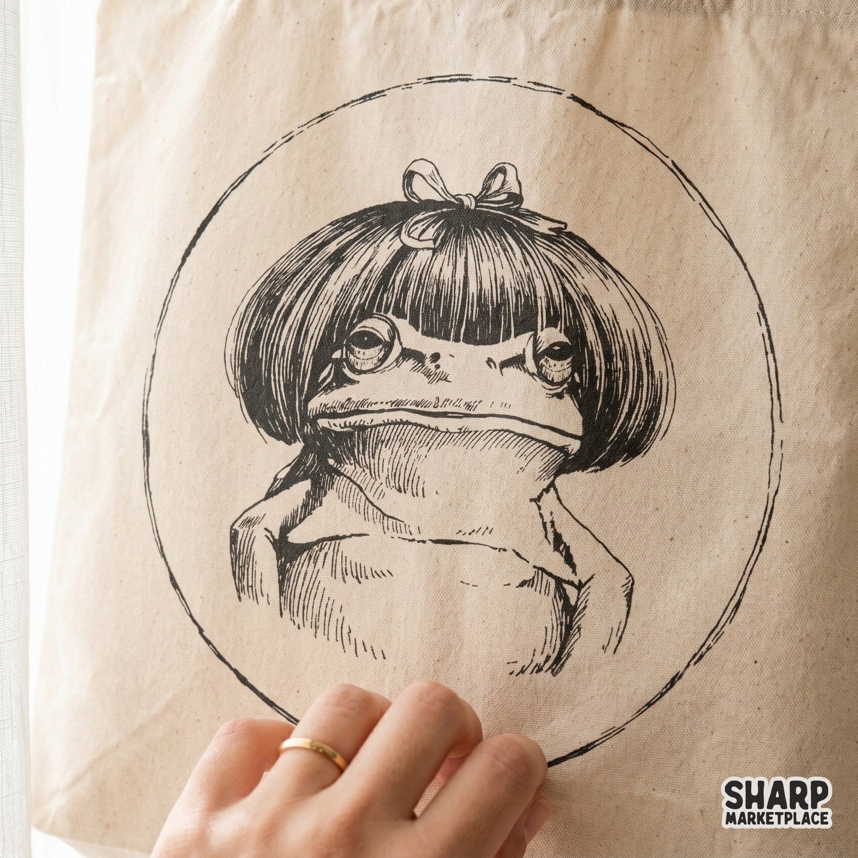 Funny frog with bob haircut and coquette bow PNG for trendy weirdcore fashion and humorous animal meme apparel designs