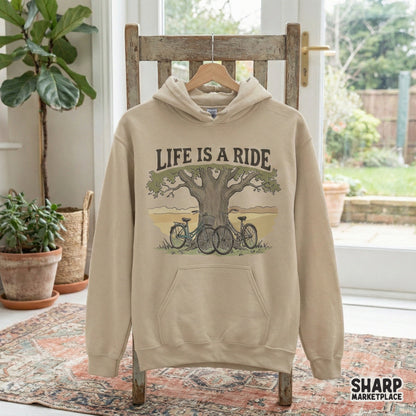 Printable nature themed artwork showing two bicycles parked by a tree, designed for custom shirts, stickers, tumblers, and rustic home decor projects.