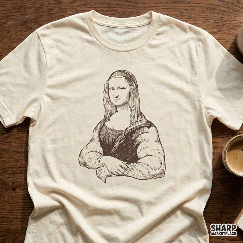 Muscular Mona Lisa Bodybuilder Portrait Art, Funny Gym