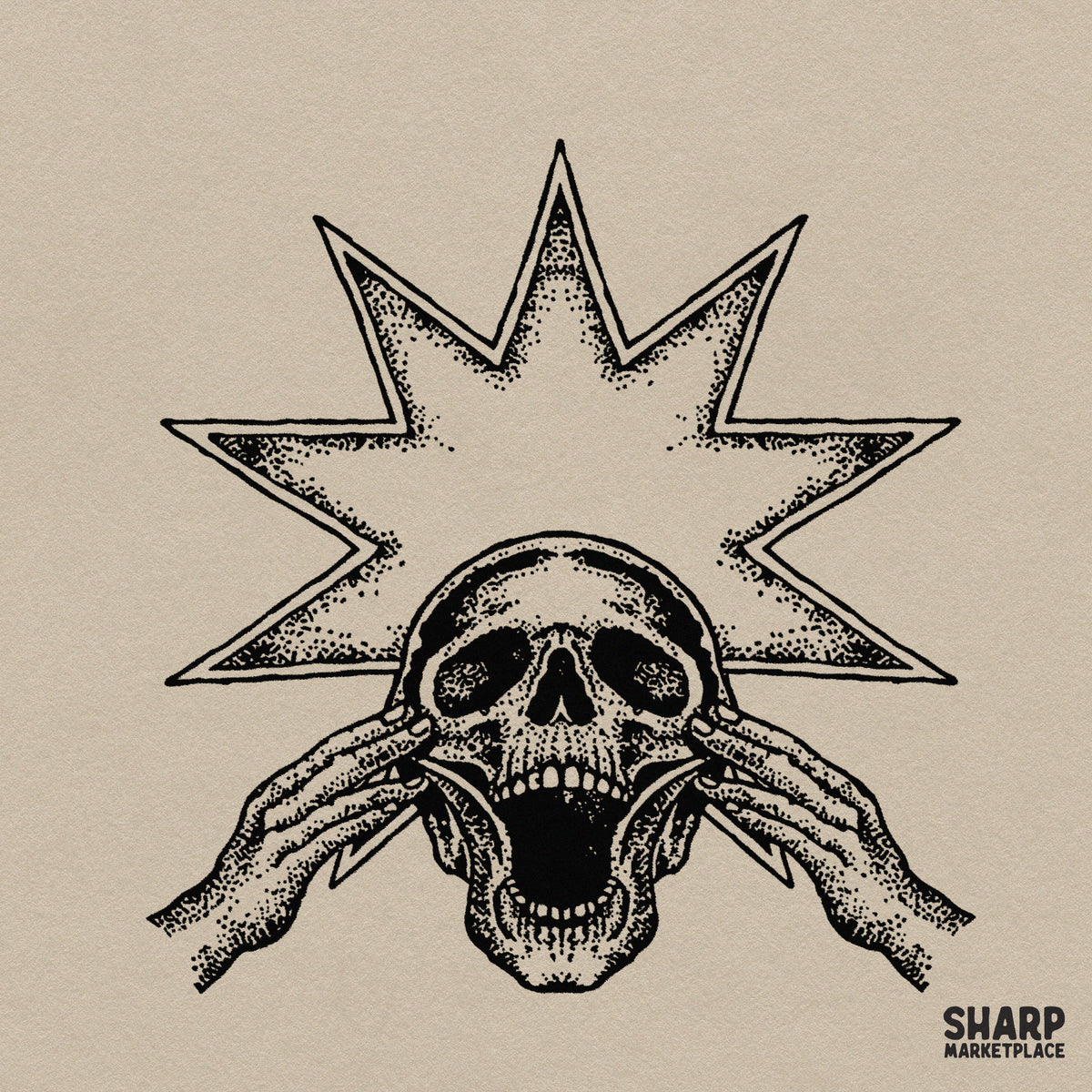 Screaming skeleton with starburst background retro skull PNG design for trendy Halloween shirts and spooky season apparel