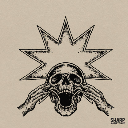 Screaming skeleton with starburst background retro skull PNG design for trendy Halloween shirts and spooky season apparel