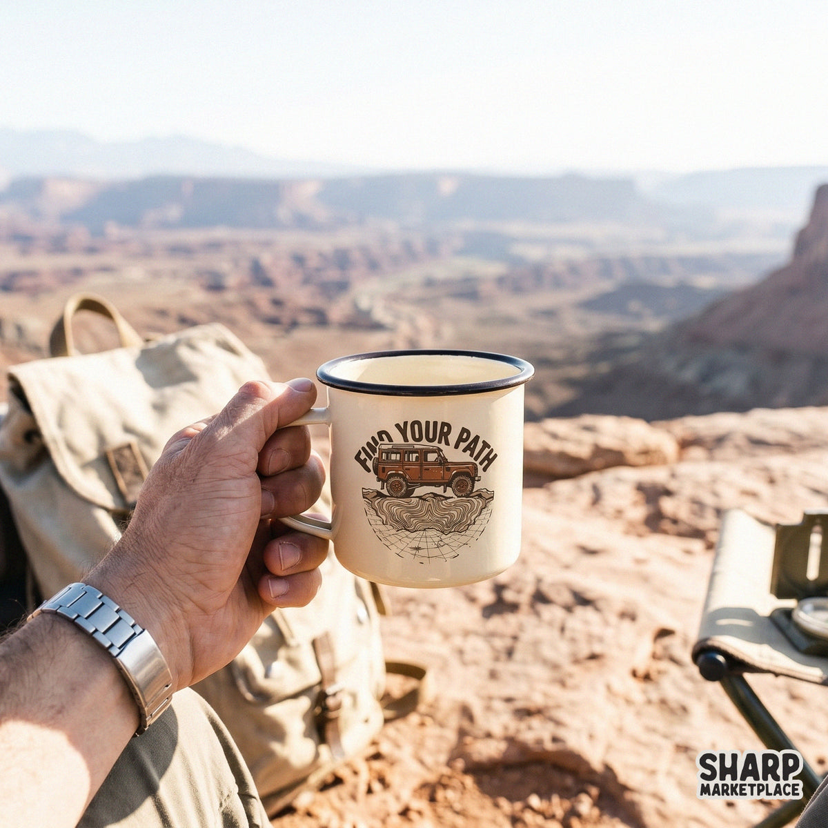 Digital sublimation graphic of a rugged expedition vehicle on a globe grid with topographic lines, perfect for adventure-themed apparel or stickers.