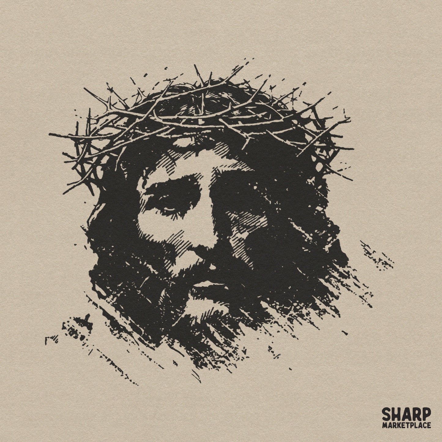 Detailed sketch of Jesus with crown of thorns Easter PNG for Christian apparel and religious sublimation designs
