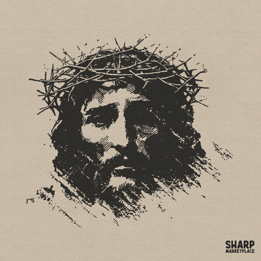 Detailed sketch of Jesus with crown of thorns Easter PNG for Christian apparel and religious sublimation designs
