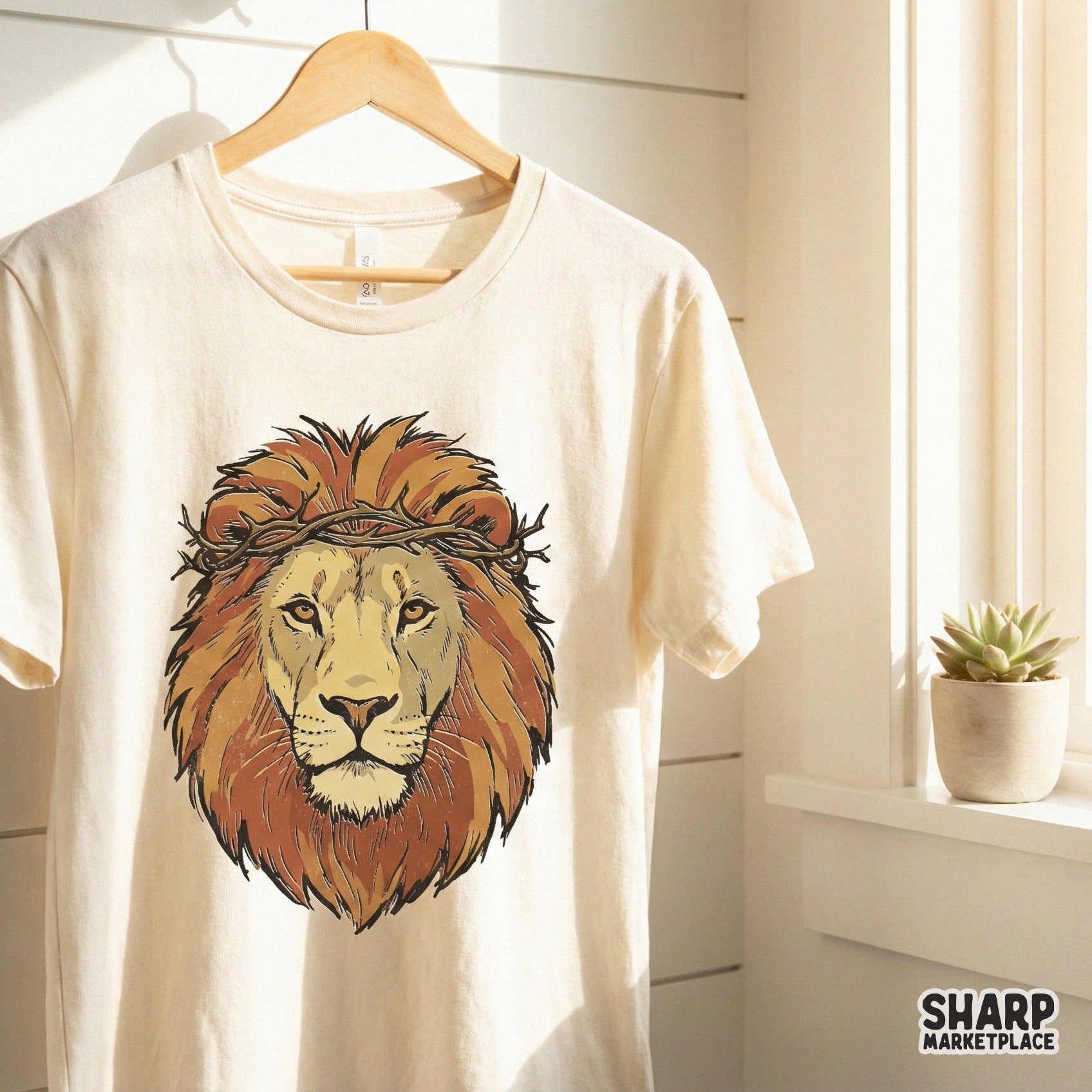 Lion Head Crown of Thorns PNG, Christian Lion Art PNG - 300 DPI Design