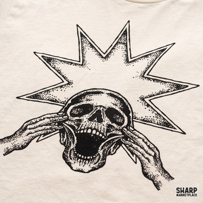 Screaming skeleton with starburst background retro halloween shirt design for trendy spooky season apparel