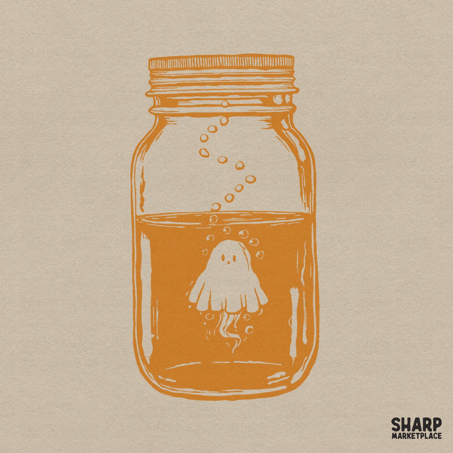 Cute ghost in a mason jar retro aesthetic design for Halloween spooky season apparel and digital crafting projects