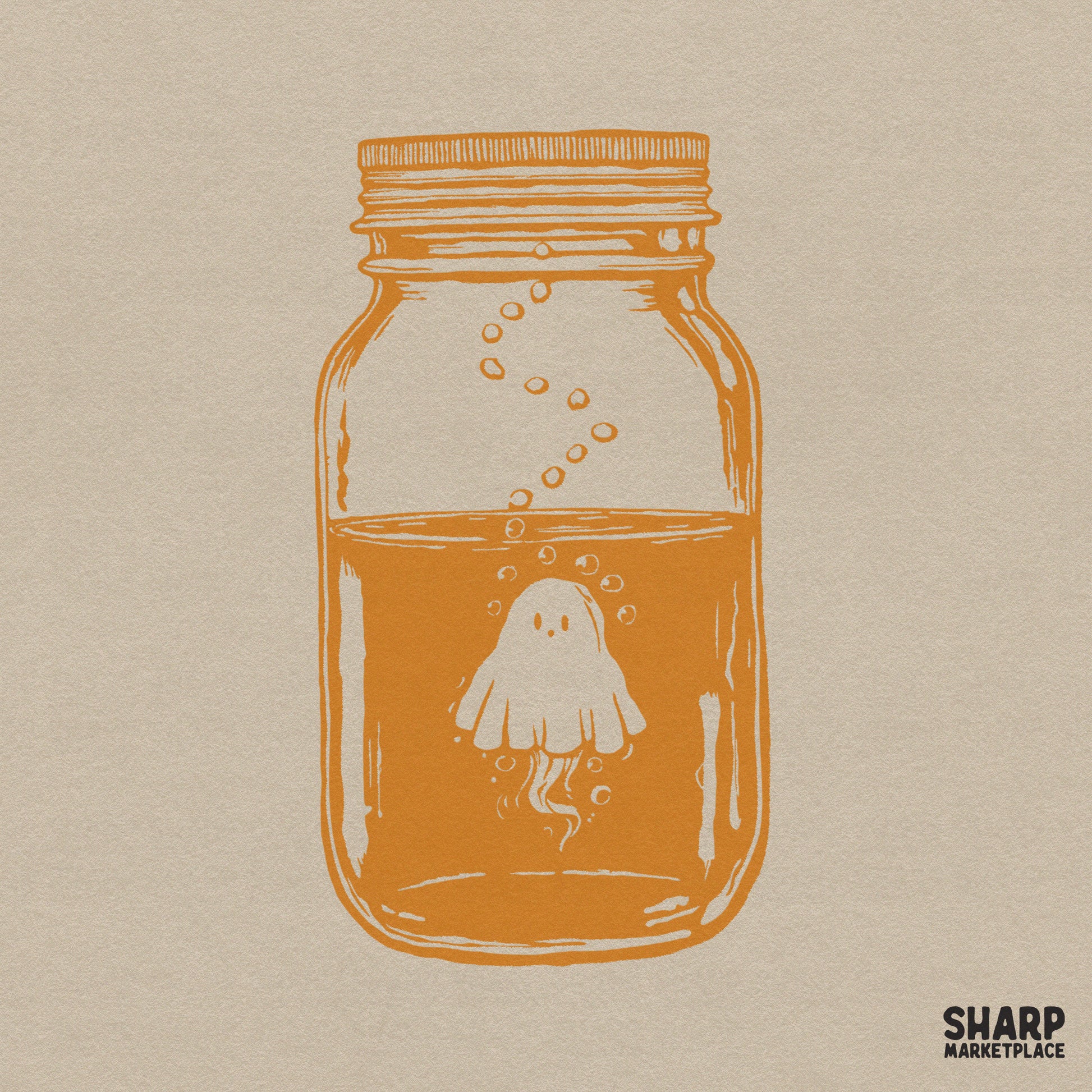 Cute ghost in a mason jar retro aesthetic design for Halloween spooky season apparel and digital crafting projects