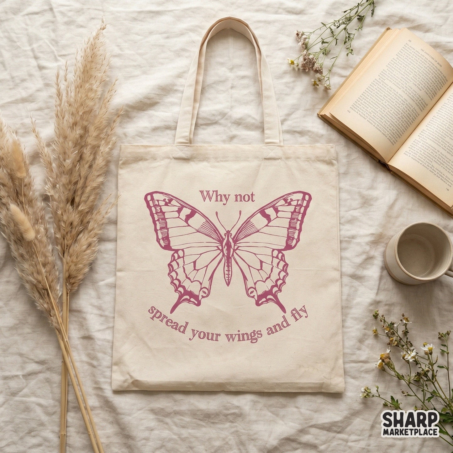 Vintage pink butterfly sublimation design with an inspirational spring saying for shirts and digital crafts