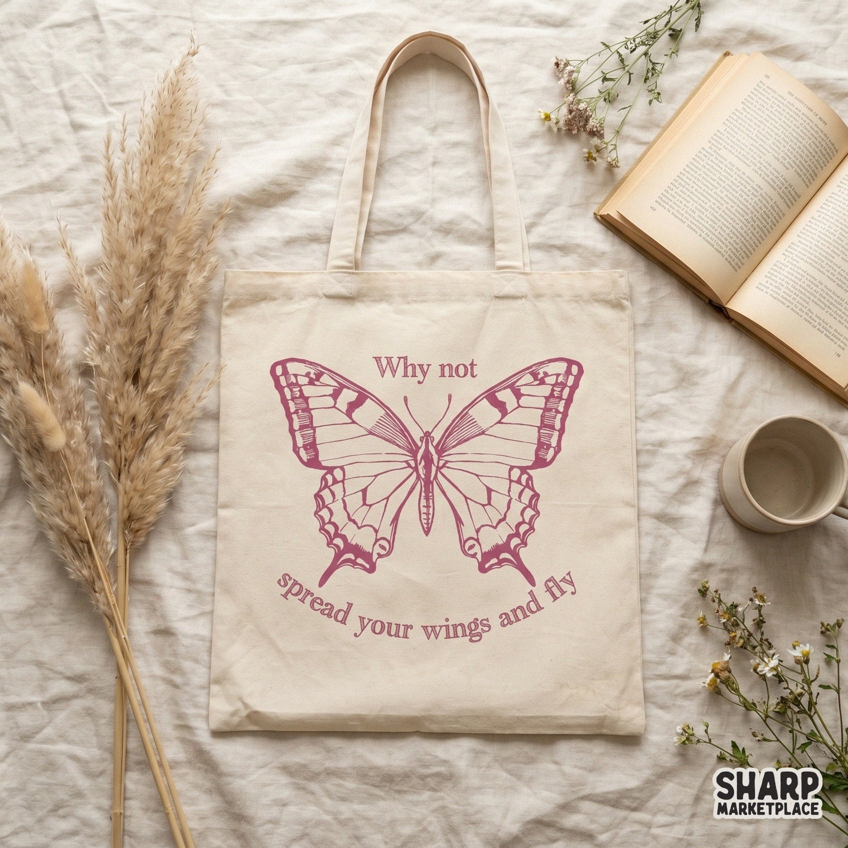 Vintage pink butterfly sublimation design with an inspirational spring saying for shirts and digital crafts