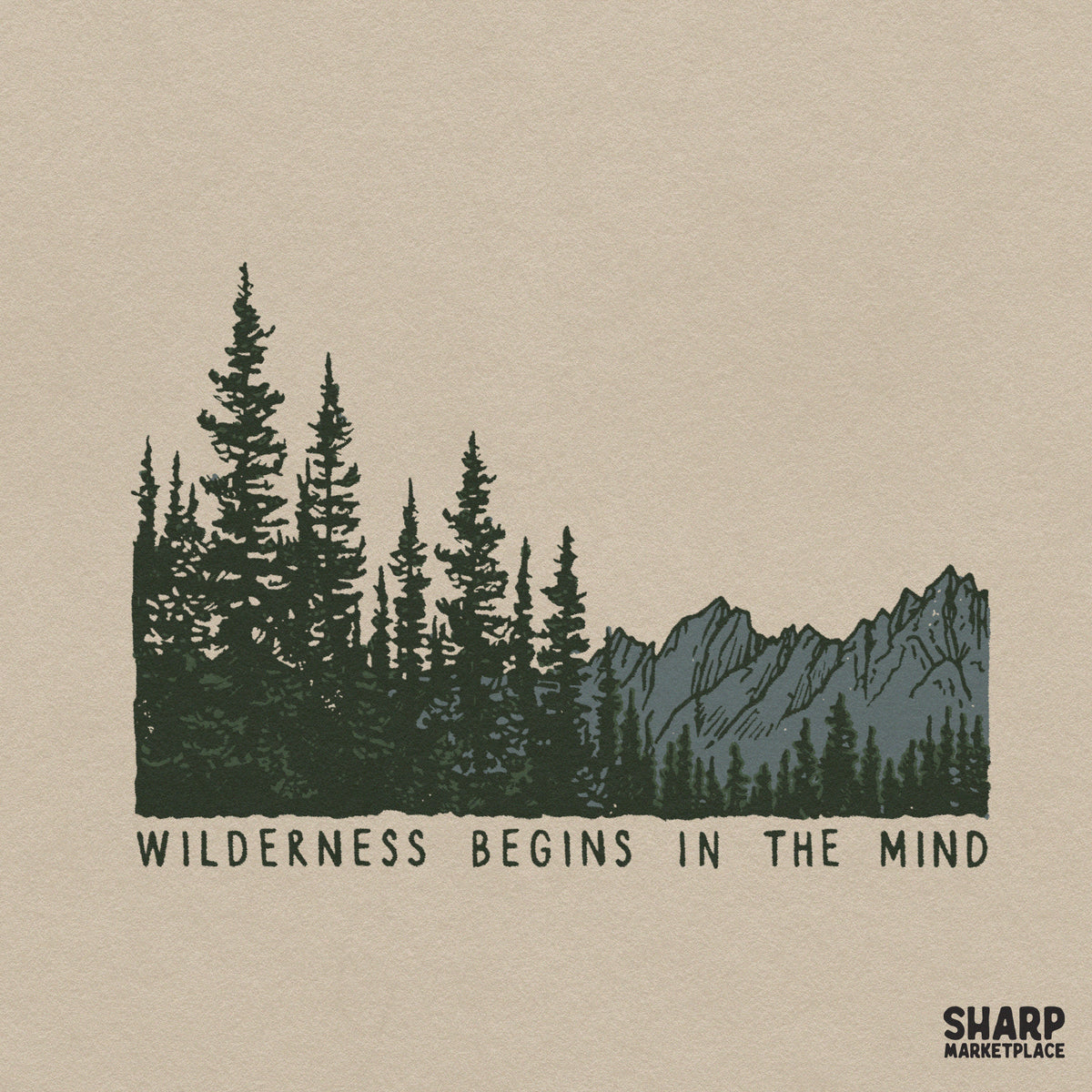 Wilderness Begins In The Mind vintage western retro mountain pine tree illustration for camping png t-shirt designs
