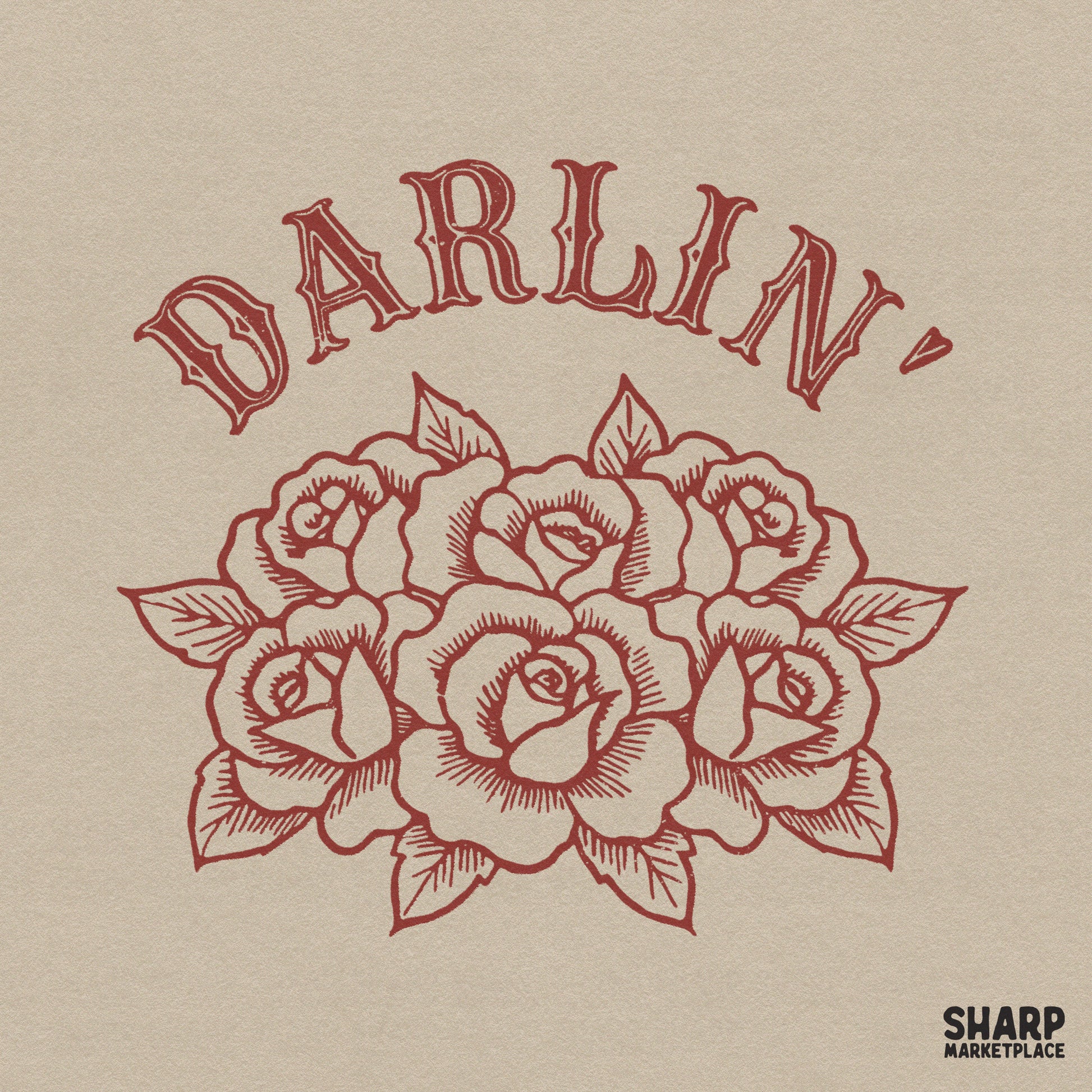 Retro Western darlin' rose bouquet sublimation PNG for trendy cowgirl Valentine shirts and southern floral art