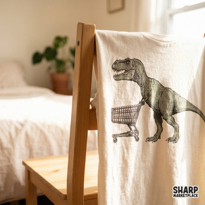 Funny retro t-rex pushing a shopping cart dinosaur animal meme shirt design png digital download for t-shirts