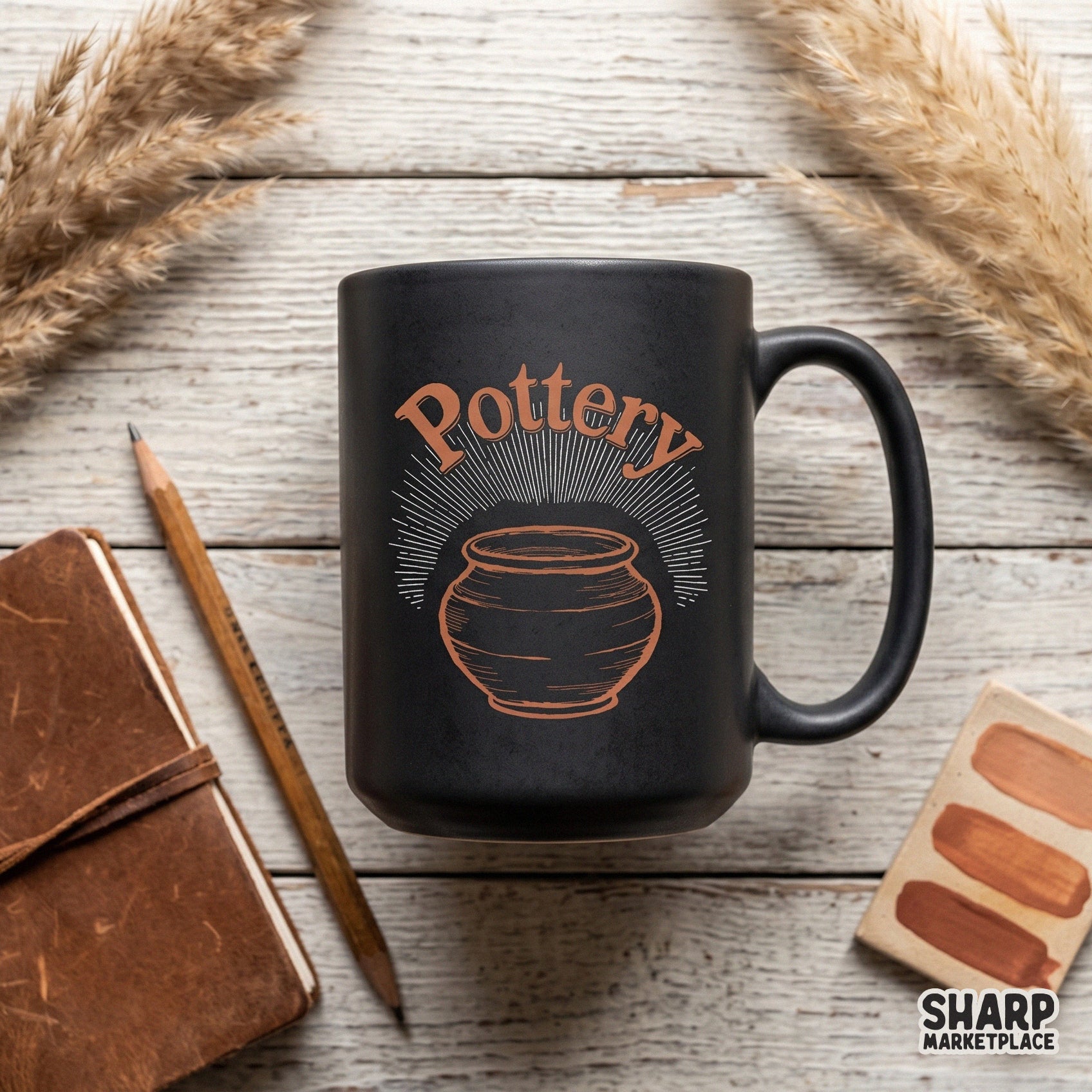 Retro pottery clay pot design with sunburst graphic for ceramic artist shirts and trendy aesthetic DIY crafts
