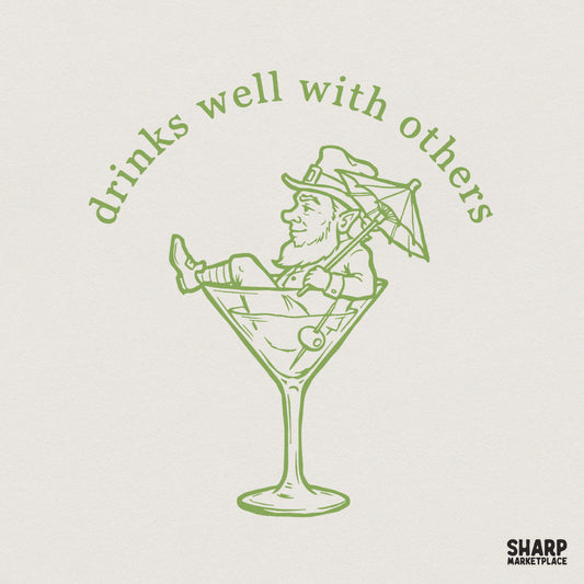 Drinks Well With Others Retro Leprechaun Party PNG, Cocktail Clipart -
